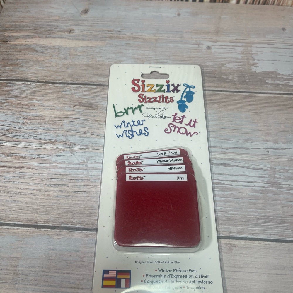 Sizzix Sizzlits 4 Dies-Winter Phrases- Brr, Mittens, Winter Wishes, Let It Snow